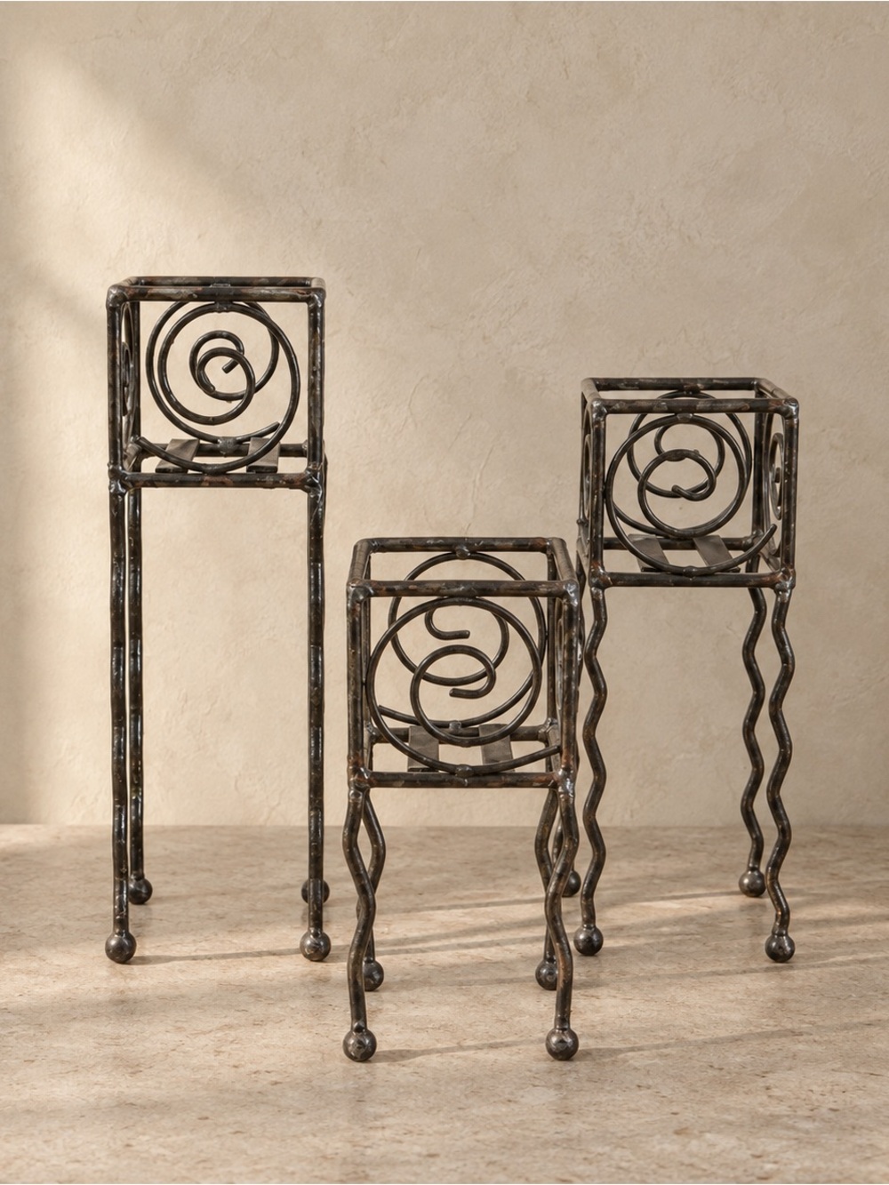Vintage Black Wrought Iron Spiral Candle Holders Set of 3 Scrollwork